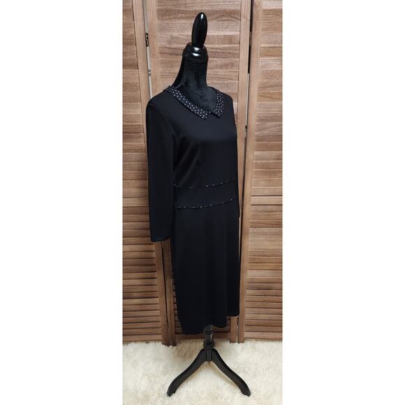 Louie Lucie XL Midi Fit and Flare Office Retro 3/4 Sleeve Polkadot Collar Dress - Picture 2 of 7